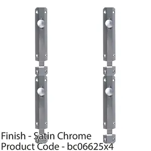 4 PACK - Surface Mounted Flat Sliding Door Bolt Lock 152mm x 36mm Satin Chrome