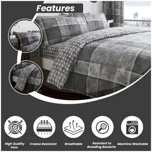 Pinero Cotton Blend Chequered Duvet Cover Set with Pillowcases Grey / Super King - 2 Standard Pillowcases