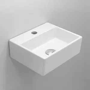 BELOFAY Modern White Square Ceramic Small Sink, Countertop Basin Or Wall Hung Sink with TAP, Bottle Trap & Pop-up Waste