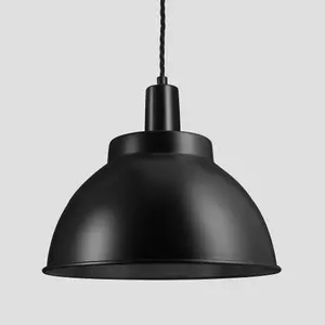 Industville Sleek Dome Pendant, 13 Inch, Black, Black Holder