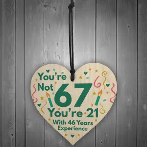 Red Ocean Funny Birthday Gifts Novelty 67th Birthday Gift Wooden Heart Sign Funny Birthday Card