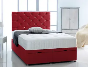 3FT Single Red Chenille  Foot Lift Ottoman Bed With Headboard & Mattress