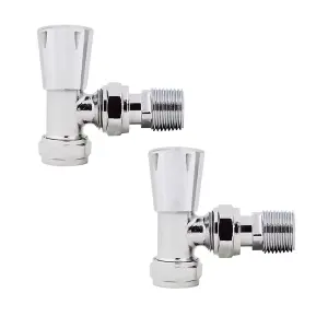 Rinse Bathrooms Angled Chrome Towel Radiator Valves 15mm Twin Pack