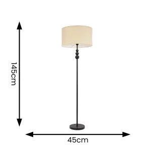 ValueLights Marissa Matt Black Stacked Ball Floor Lamp with Natural Drum Shade