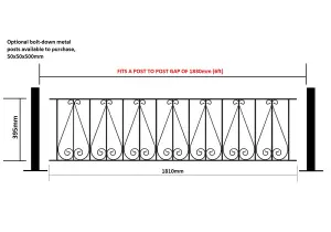 REGA Metal Scroll Garden Railing Panel 1830mm GAP x 395mm High RRZP06