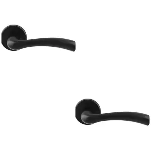 2 PACK - PAIR Matt Black Door Handle Curved Flowing Flared Lever Round Rose Concealed Fix