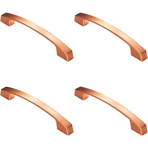 4x Curved Flat Faced Cupboard Pull Handle 160mm Fixing Centres Satin Copper