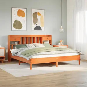 Berkfield Bookcase Bed without Mattress Wax Brown 200x200 cm Solid Wood Pine