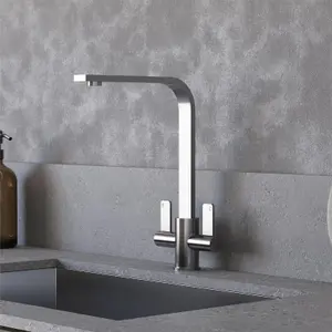 Liquida EB402CH Flat Style Modern Dual Lever Chrome Kitchen Mixer Tap