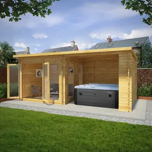 Mercia 20ft x 10ft Studio Pent Log Cabin With Patio Area (28mm)