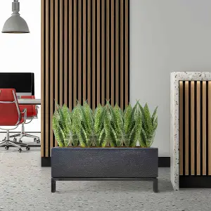 Set of 2 IDEALIST™ 70cm Trough, Black Slate Effect Indoor Rectangular Planter on Detachable Metal Stand H32 L70 W23 cm