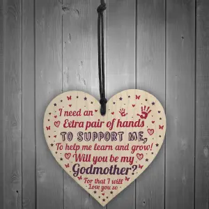 Red Ocean Will You Be My Godmother Wooden Heart Godparent Asking Christening Gifts For Auntie Friend Niece