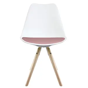 Soho White & Blush Pink Plastic Dining Chair with Pyramid Light Wood Legs