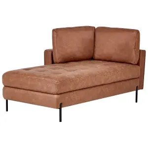 Right Hand Faux Leather Chaise Lounge Golden Brown REBAIS