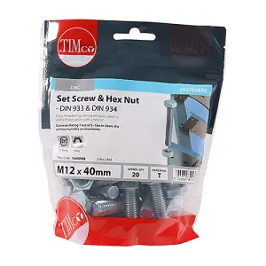 Timco - Set Screws & Hex Nuts - Grade 8.8 - Zinc (Size M12 x 40 - 20 Pieces)