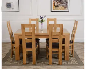 Dakota 152 x 87 cm Chunky Medium Oak Dining Table and 6 Chairs Dining Set with Yale Chairs