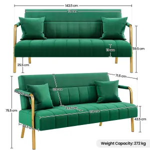 Yaheetech Green Upholstered Sofa Couch with Gold-tone Metal Legs and 2 Pillows