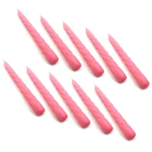 Tapered Dinner Candles, Table Spiral Candles, Pack of 10, Decorative Household Candles, Up to 7 Hours, 23 cm / 9" (Pink)