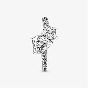 Pandora Double Heart Sparkling Ring - Sterling Silver / Cubic Zirconia - Sz. 60