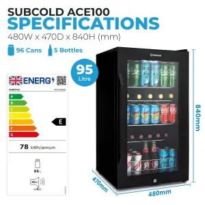 Subcold Ace 100 LED Touch Control Drinks Fridge Black