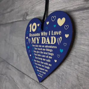 Red Ocean 10 Reasons Why I Love My Dad Sign Gift For Fathers Day Birthday From Daughter Son Wood Heart