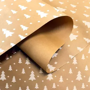 15m Kraft Christmas Wrapping Paper Roll - Eco-Friendly Paper with Tree Design for Gifts, Recyclable Gift Wrap 43cm Wide