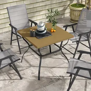 Outsunny Garden Dining Table w/ Umbrella Hole, Dining Table for 4, Brown