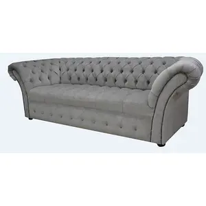 Chesterfield 3 Seater Buttoned Seat Sofa Pimlico Grey Fabric In Balmoral Style