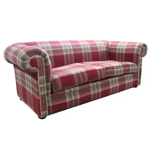 Chesterfield Tartan 1930's 3 Seater Sofa Balmoral Red Fabric In Classic Style