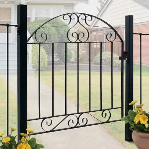 3ft Black Modern Arched Top Metal Outdoor Garden Gate Fence Gate 850 x 900 mm