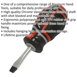 Premium Slotted Stubby Screwdriver 6 x 38mm with Ergonomic Grip and Magnetic Tip