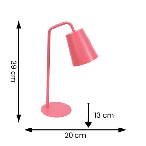 ValueLights Bibi Pink Metal Arched Stem Bedside Table Lamp for Bedroom office Reading Light - LED Bulb Included