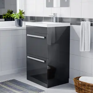 Nes Home Nanuya 500mm Floorstanding 2 Drawer Vanity Basin Unit Anthracite