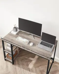 VASAGLE Industrial Computer Desk, Office and Living Room Work Table with Steel Frame and 2 Shelves, Heather Greige and Ink Black