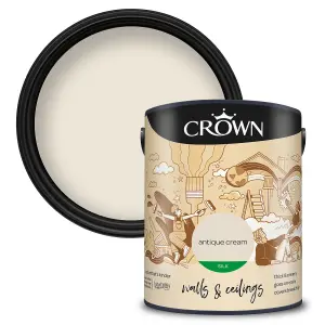 Crown Walls & Ceilings Silk Emulsion Paint Antique Cream - 5L