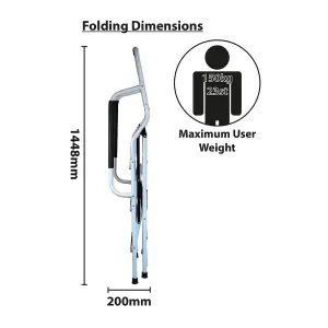 3 Step Safety Stepladder - White Foldable Ladder with Wide Non-Slip Treads, Safety Handrail & Rubber Ferrules - H135 x W48 x D72cm