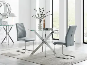 Furniturebox UK Novara 100cm Round Dining Table & 2 New Grey Lorenzo Chairs