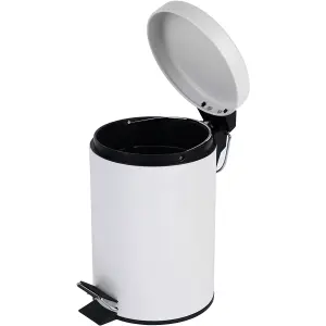 Small Stainless Steel 3 Ltr Pedal Bin Kitchen Bathroom Toilet Rubbish, White