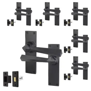 AFIT Black Iron Door Handle Latch Set - 6 Pairs of Black Antique Internal Handles & Latches (64mm) - Tudor Range