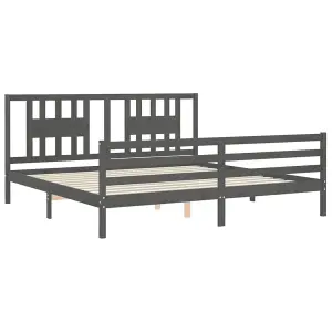 Berkfield Bed Frame with Headboard Grey 200x200 cm Solid Wood