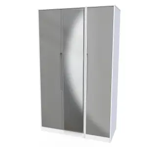 Turin Tall Triple Mirror Wardrobe in Grey Gloss & White (Ready Assembled)