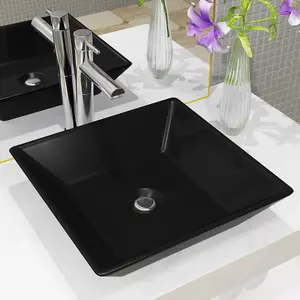 Berkfield Basin Ceramic Square Black 41.5x41.5x12 cm