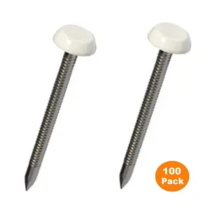 250 x White UPVC 40mm Poly Top Pins Nails Plastic Headed Fascia Fixings Polytop