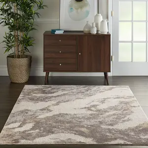 Brown Ivory Abstract Modern Easy to clean Rug for Dining Room Bed Room and Living Room-66 X 229cm (Runner)