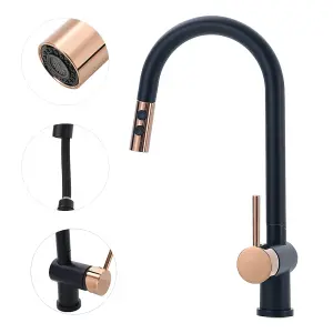 Black Brass Side Lever Mono Kitchen Pull Out Spout Tap Kitchen Tap Mixer Tap