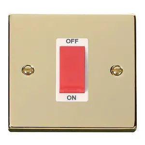 Polished Brass 1 Gang Size 45A Switch - White Trim - SE Home