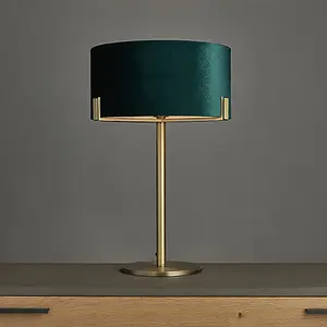 Luminosa Hayfield Table Lamp Matt Antique Brass Plate, Green Velvet Shade