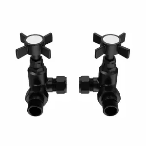 Right Radiators Traditional Cross Head Corner Heated Towel Rail Radiator Valves Black Pair