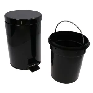 3L Waste Pedal Bin Black Kitchen Bathroom Office Metal House Rubbish Dustbin