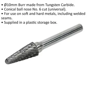 10mm Tungsten Carbide Rotary Burr Bit for Precision Engraving and Milling